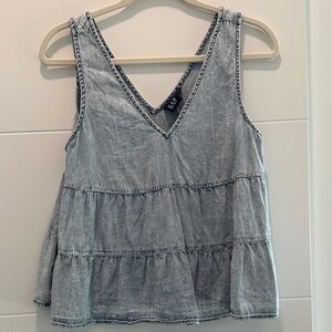 GAP Light Blue Tiered Denim Tank Top